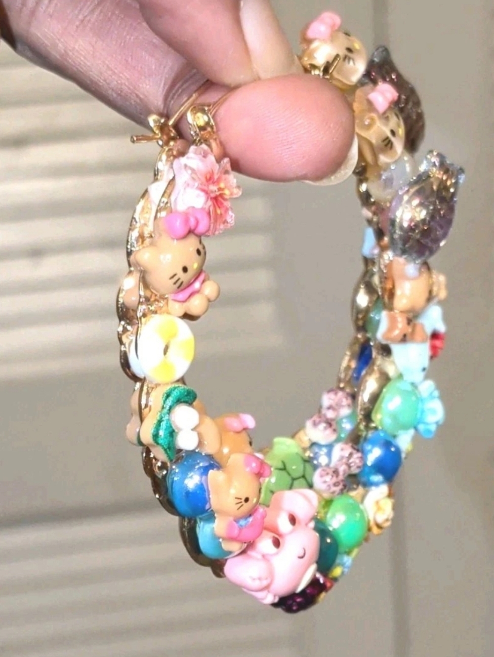 Kitty Under The Sea Hand Crafted Large Hoop Earring - Picture 13 of 17